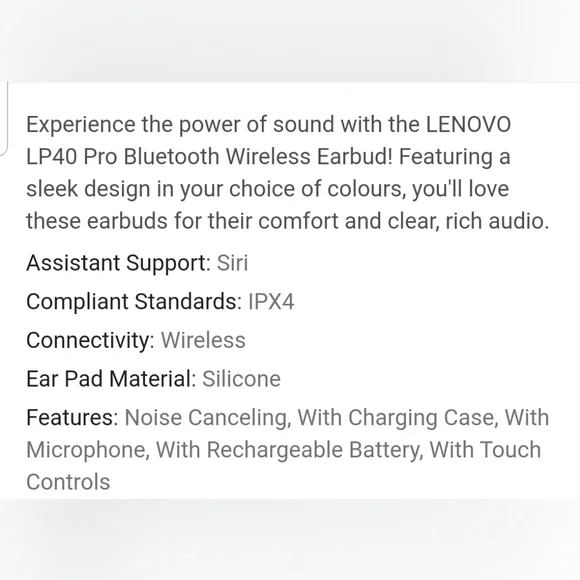 NIB Lenovo Live Pods LP40, White/Black - Picture 6 of 6